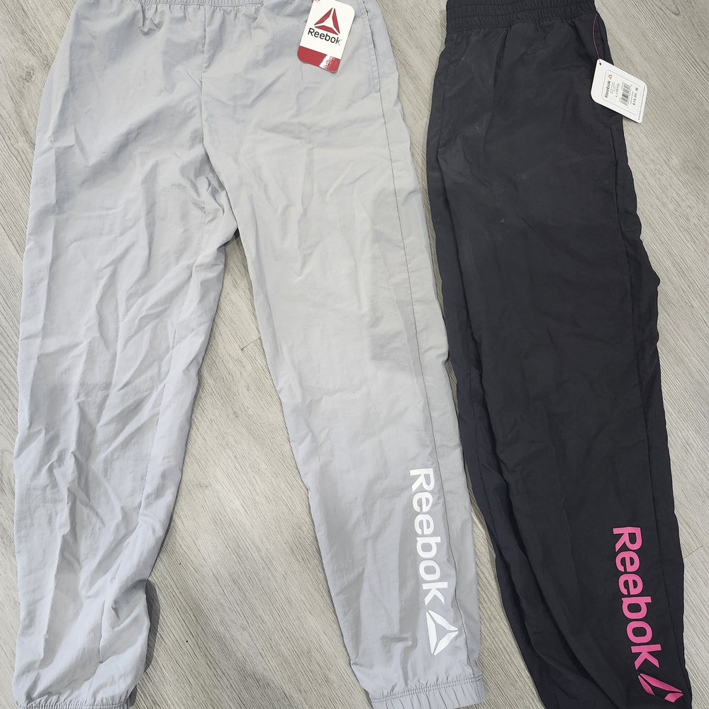 Reebok Kids' Gray and Black Joggers with Pink Logo
